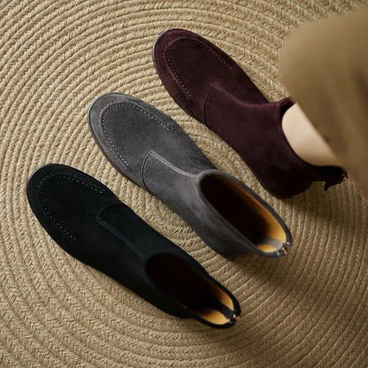 2026 NEW Autumn Women Suede Leather Boots - Round Toe , Low Heel  , Slip-on Chelsea Boots - ghoddosh.com
