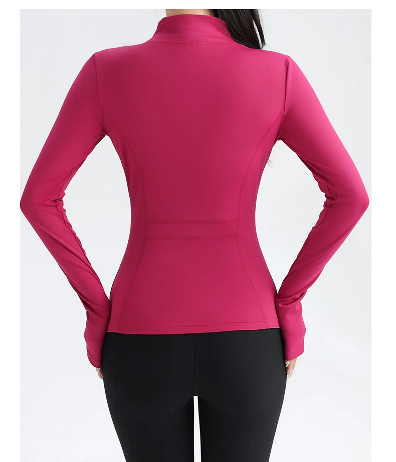 Women’s Full-Zip Athletic Jacket with Thumbholes – Stretch Fit Long Sleeve Sports Top -Ghoddosh.com


