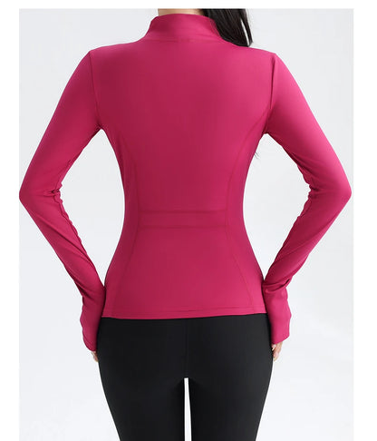 Women’s Full-Zip Athletic Jacket with Thumbholes – Stretch Fit Long Sleeve Sports Top -Ghoddosh.com

