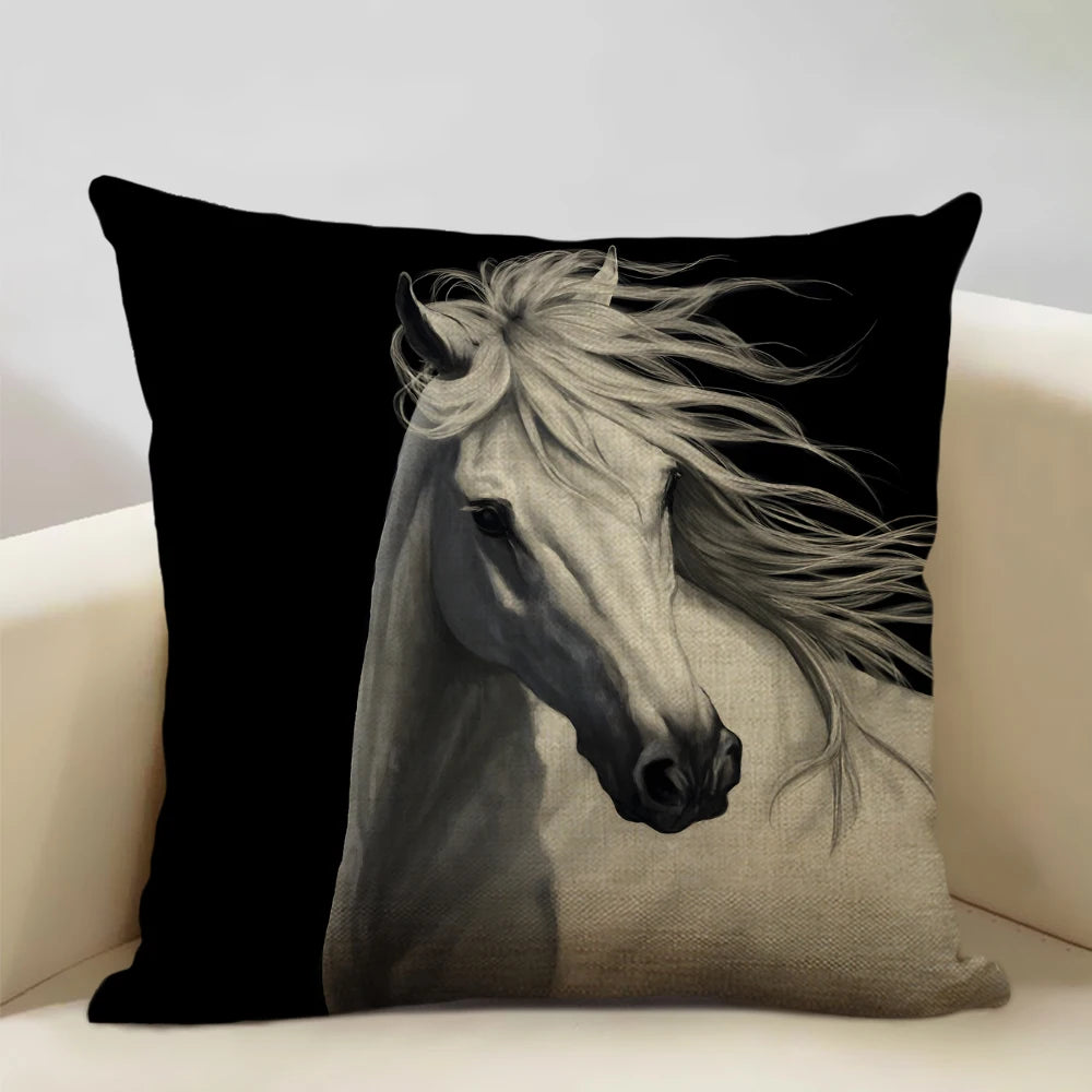  Horse Customized Cushion Cover  45x45cm Linen Pillow Case - Ghoddosh