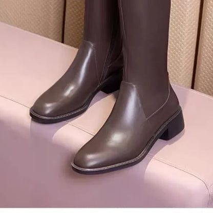 Women  Brown Leather over The Knee High Boots  @ ghoddosh.com