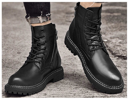 Luxury Men's Winter Boots - Warm Fur Lined Leather Ankle Boots , Waterproof Casual Snow Shoes @ ghoddosh.com
