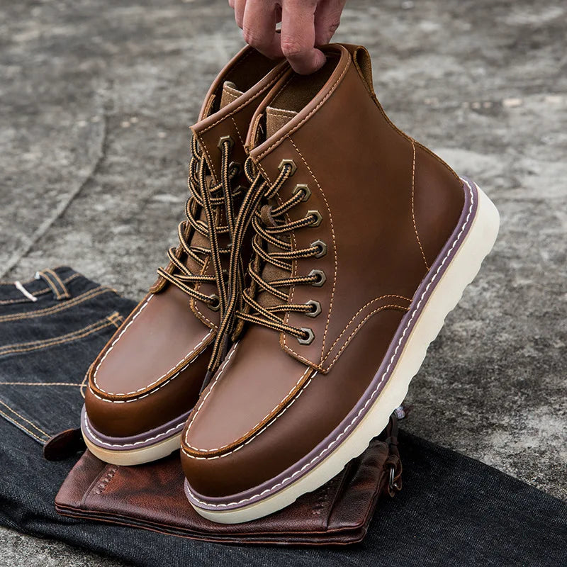 Vintage British Casual Men Shoes Handmade Autumn Winter Snow Plush Warm Leather Ankle Boots Leather @ ghoddosh.com