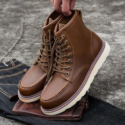 Vintage British Casual Men Shoes Handmade Autumn Winter Snow Plush Warm Leather Ankle Boots Leather @ ghoddosh.com