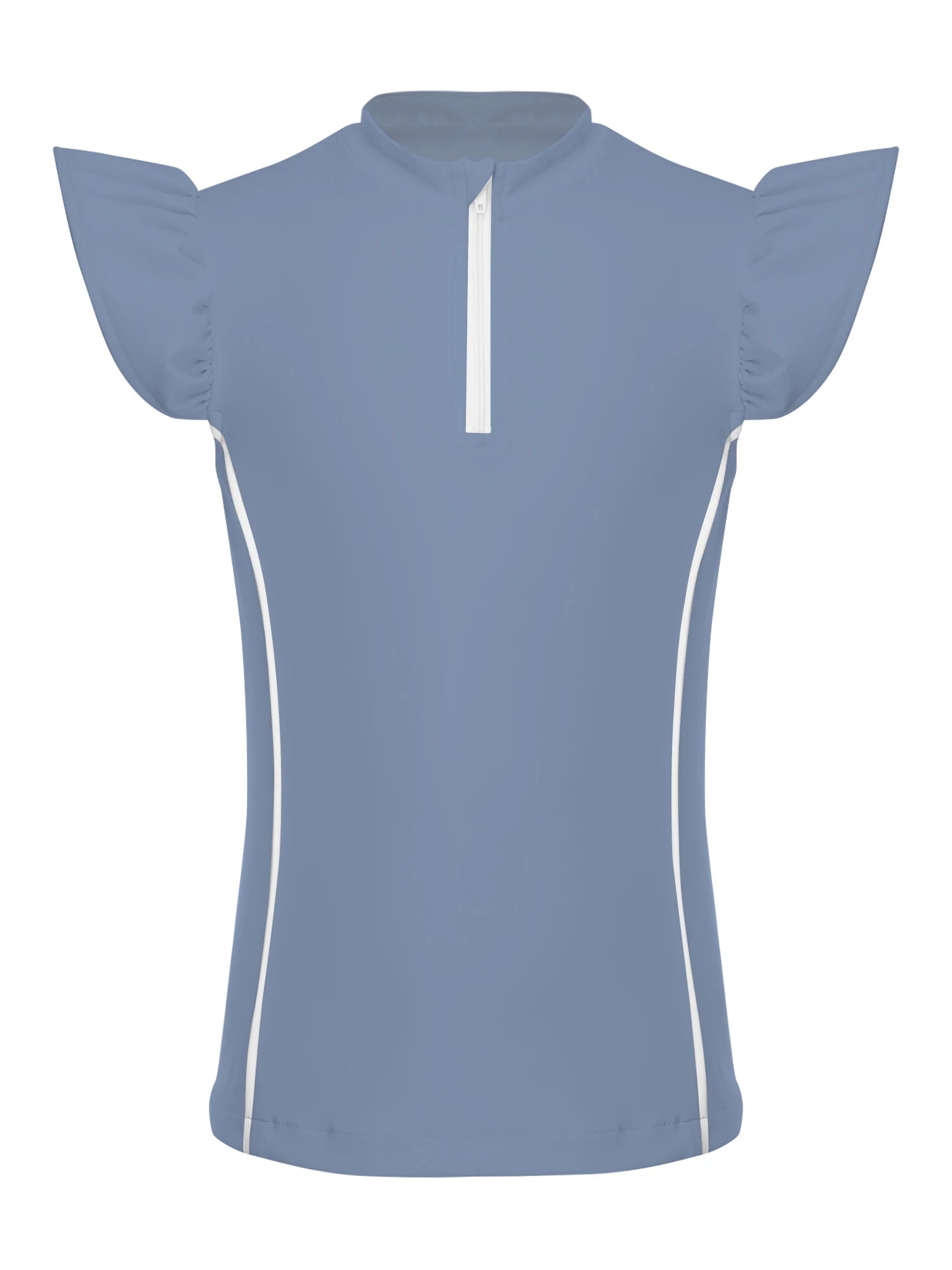 Girls Equestrian Quarter-Zip  Shirt | Kids Ruffled Sleeve Quick-Dry Horse Riding Top @ ghoddosh.com
