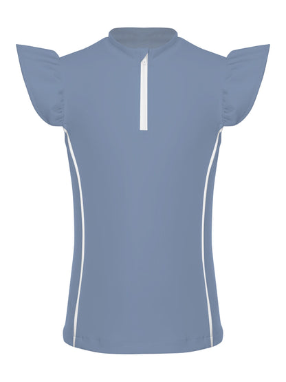 Girls Equestrian Quarter-Zip  Shirt | Kids Ruffled Sleeve Quick-Dry Horse Riding Top @ ghoddosh.com