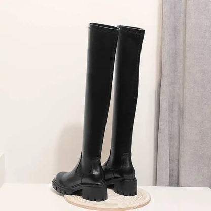 Big Size Cow Leather Stretch Over-the-knee Boots - Ghoddosh