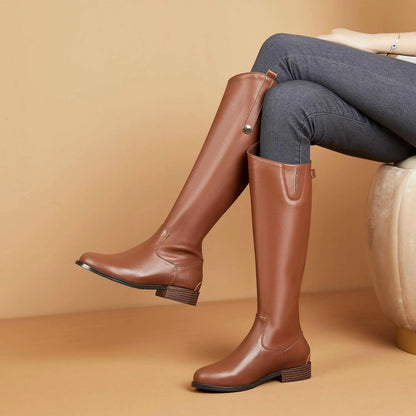 Women's Genuine Leather Thigh-High Riding Boots, Round Toe Mid-Heel Streetwear @ ghoddosh.com