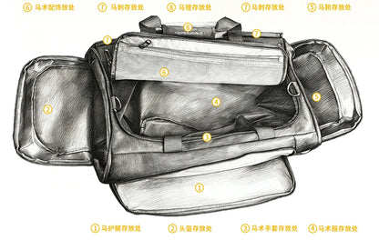 2-in-1 Riding Gear Bag: Convertible Backpack/Crossbody with Individual Pockets for Boots, Helmet & Whip