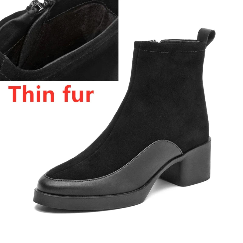 Women Ankle Boots -  Genuine Leather  Square Heels Women Booties - ghoddosh.com