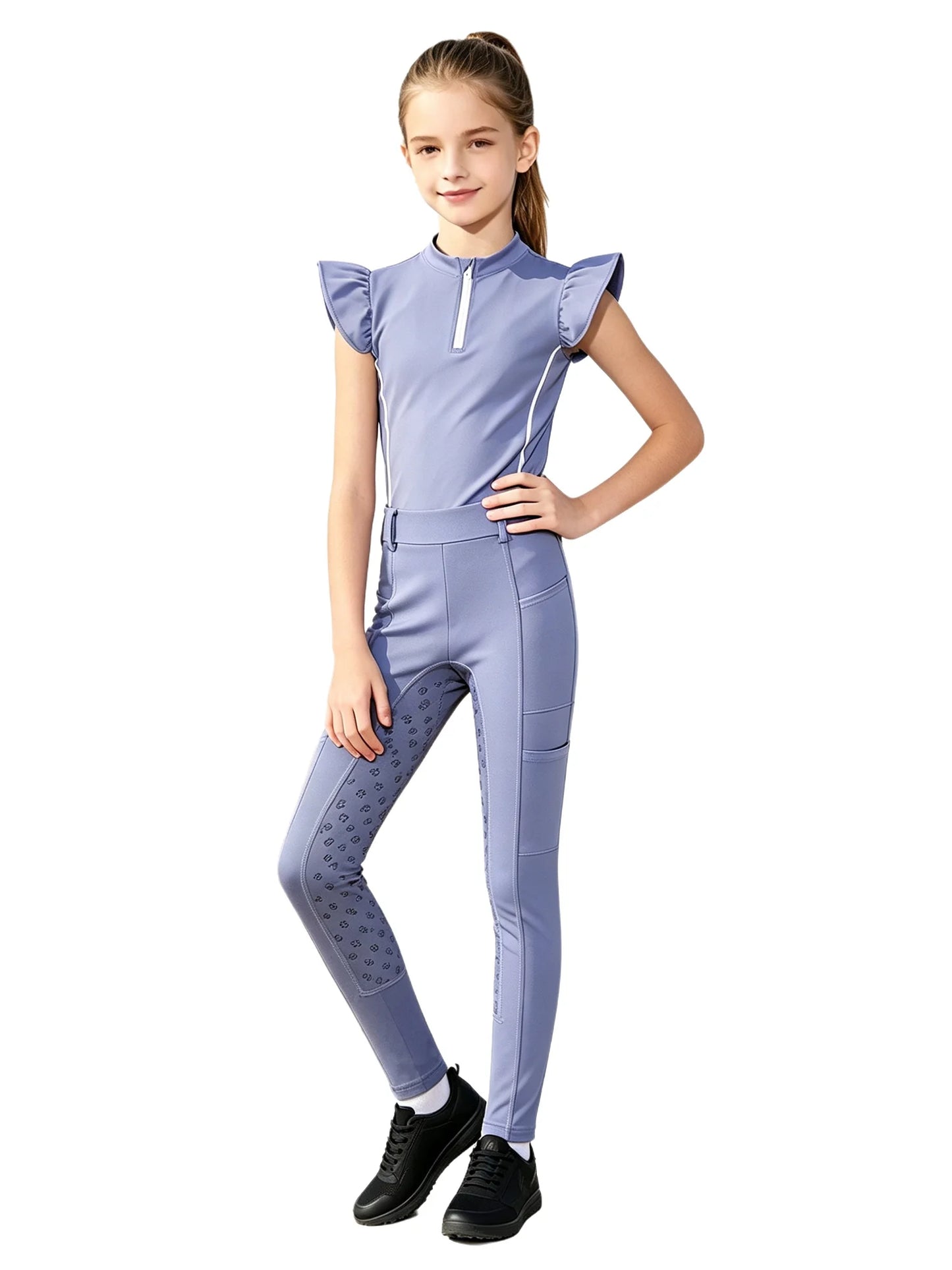  Girls' Equestrian Outfit Set Performance Riding Top & Anti-Slip Full-Seat Breeches @ ghoddosh.com
