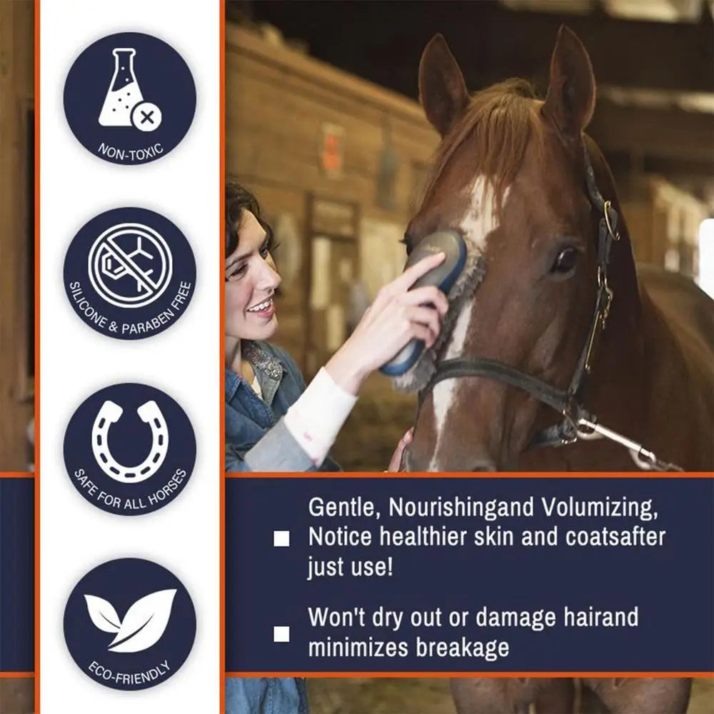   500 ml of horse shampoo and conditioner with orange labels and black horses on a white background.  @ ghoddosh.com