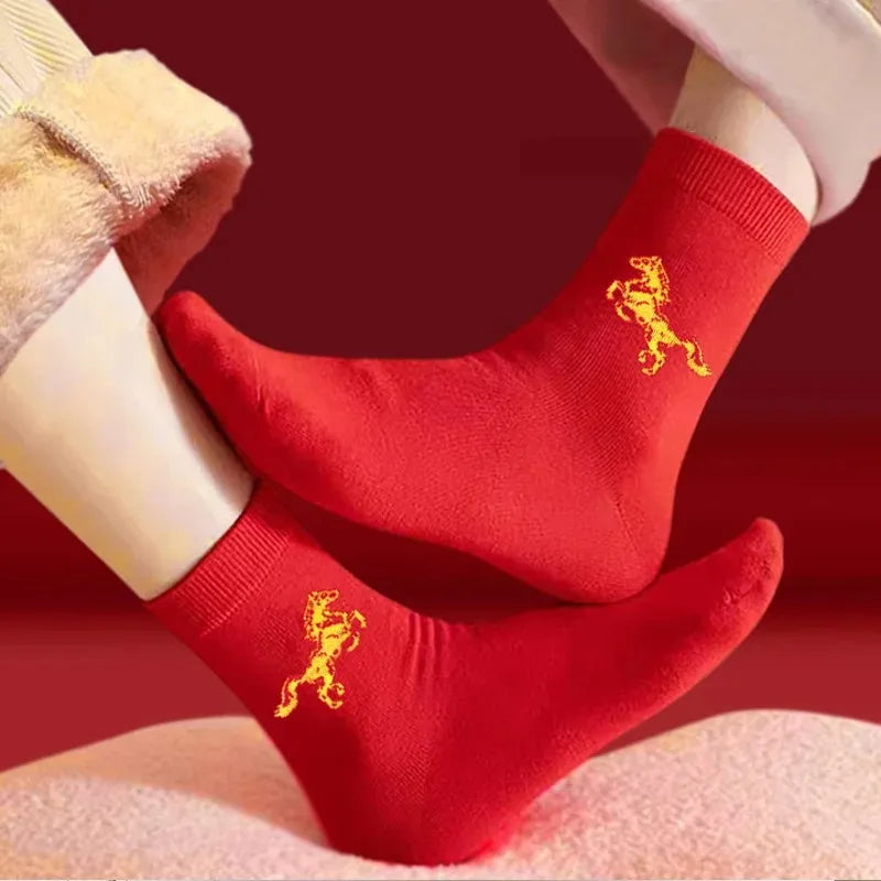 New Year of the Horse Chinese Style  2026 Zodiac Year Red Lucky  Cotton Socks  for Couple Christmas @ghoddosh.com