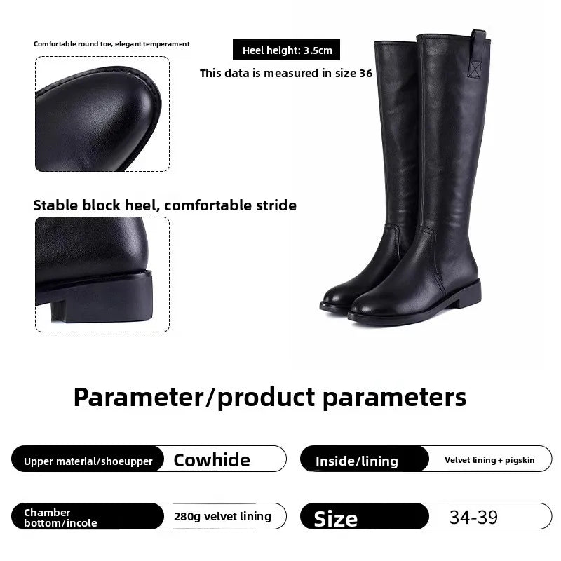 Equestrian Genuine Leather Long Flat Boots - Women's Horse Riding Knee High Boots @ ghoddosh.com