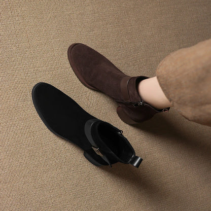 New  Women Genuine Leather  Chelsea Boots - Square  Heels Short Ankle Boots - ghoddosh.com