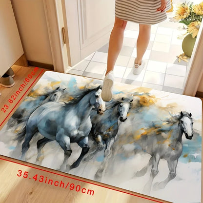 1pc Abstract Horse Art Doormat - Non-slip, Water Absorbent  Polyester Carpet @ghoddosh.com