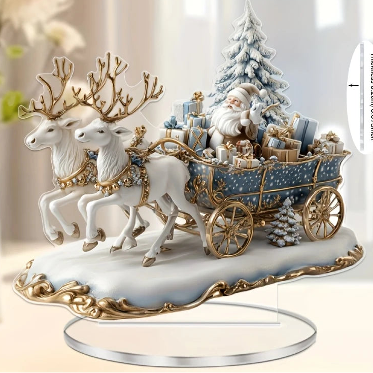 2D Bohemian-Style Acrylic Santa Sleigh Figurine Dreamy Christmas Elements - Tabletop Christmas Decoration @ghoddosh.com
