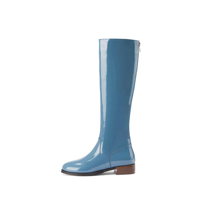 2026 New Arrival  Riding Boots - Cow Patent Leather Round Toe Med Heel Fashion Boots - ghoddosh.com 