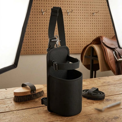 Horse Saddle Water Bottle Holder with Metal Buckle – Black Nylon Equestrian Drink Pouch for Trail Riding. @ ghoddosh.com