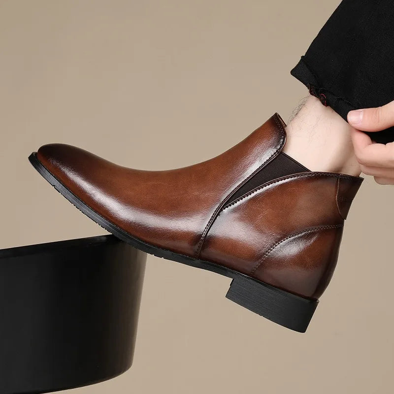 Men's Chelsea  British Style Short Ankle Boots - Luxury High Quality Leather Boots for Men  - Ghoddosh