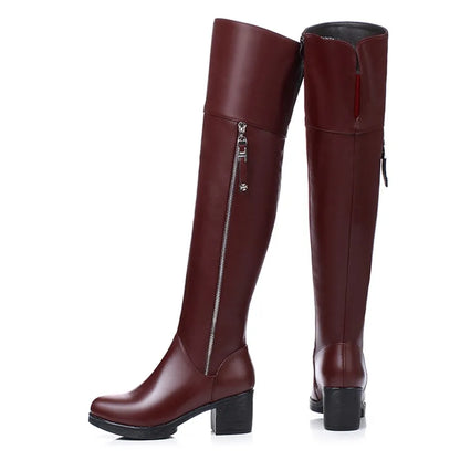 Women  Genuine Leather Thick Velvet  Long Boots