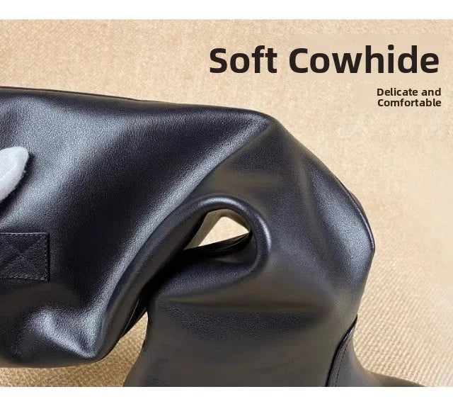 Equestrian Genuine Leather Long Flat Boots - Women's Horse Riding Knee High Boots @ ghoddosh.com