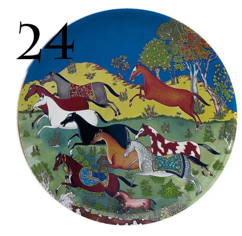 Jungle Horse Series Decorative Plates -  European-Style Round Ceramic Shapes @ghoddosh.com