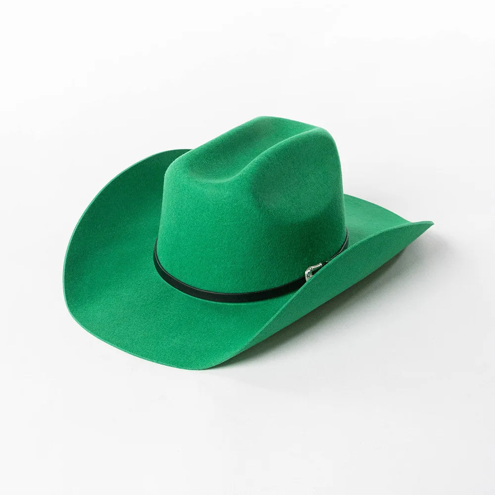 Unisex 100% Wool Cowboy Fedora Hat – Wide Brim Rolled Edge with Belt Buckle @ ghoddosh.com