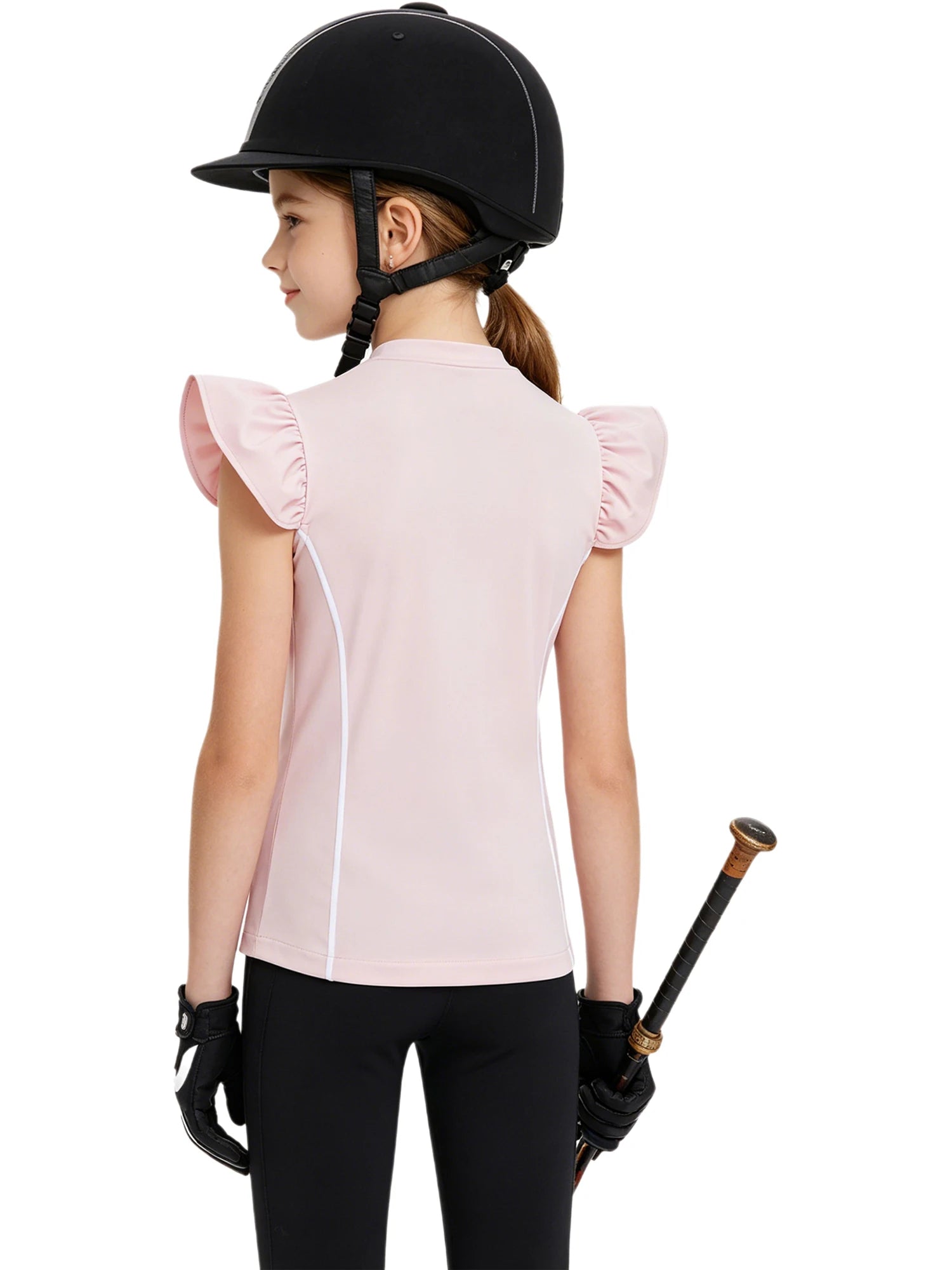 Girls Equestrian Quarter-Zip  Shirt | Kids Ruffled Sleeve Quick-Dry Horse Riding Top @ ghoddosh.com