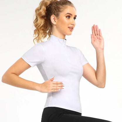 Active Crop Top Sports Women riding Short Sleeve Quarter Zipper