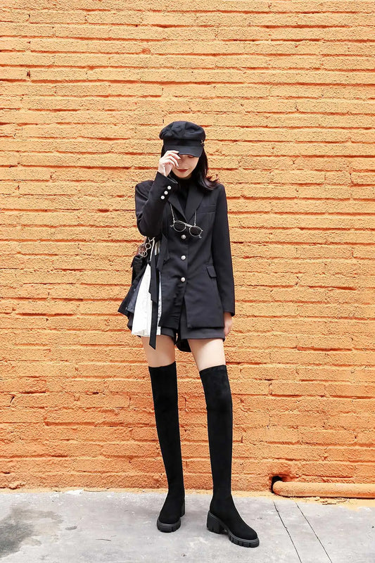 Big Size Cow Leather Stretch Over-the-knee Boots - Ghoddosh