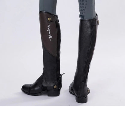 High Quality Half Chaps Full Soft Cow Leather Splicing Horse Riding leg  Protector For Unisex