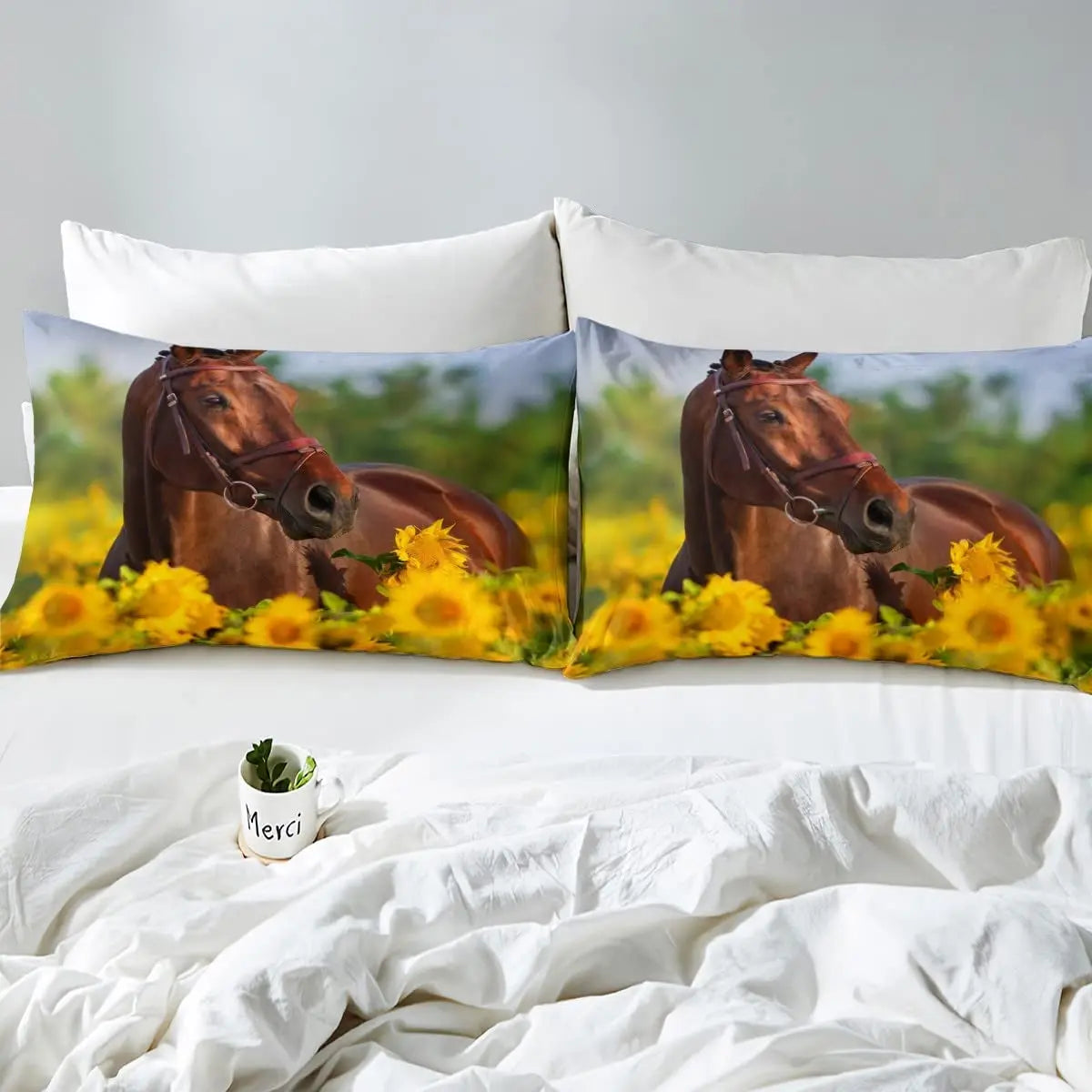 Horse Fitted Sheets ,Twin Size  Cute Horse  Bedding Set  with Pink Love Hearts Décor @ ghoddosh.com