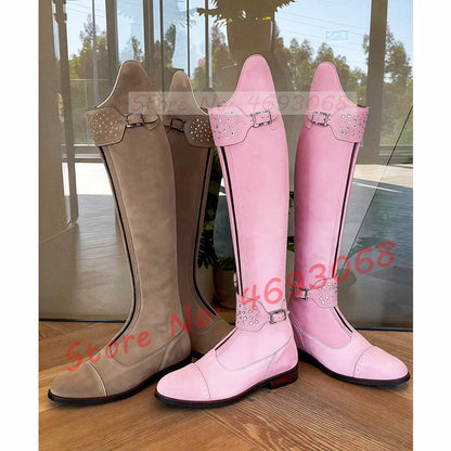 Women's Chunky Med Heel Cow Leather Thigh High Riding Boots