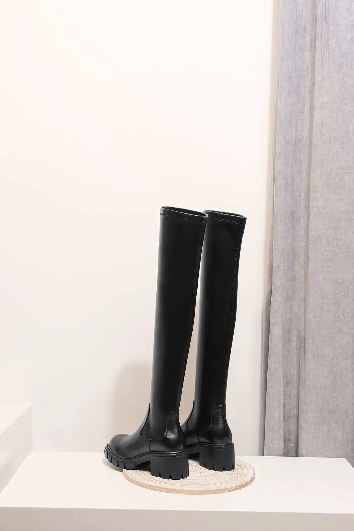 Big Size Cow Leather Stretch Over-the-knee Boots - Ghoddosh