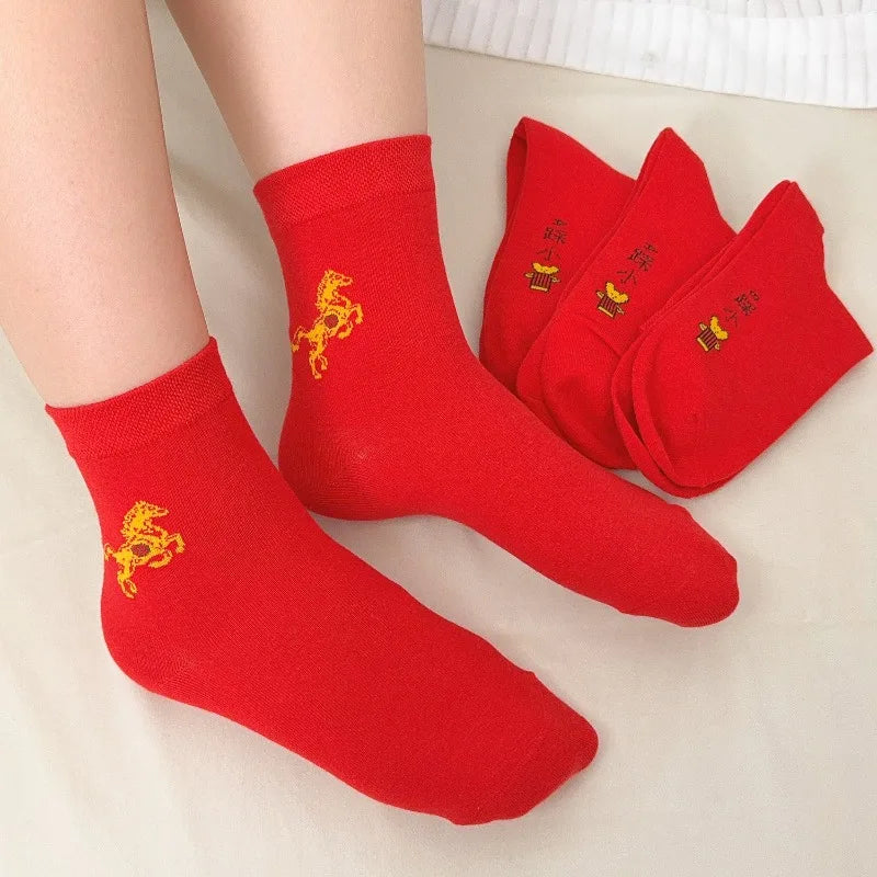 New Year of the Horse Chinese Style  2026 Zodiac Year Red Lucky  Cotton Socks  for Couple Christmas @ghoddosh.com