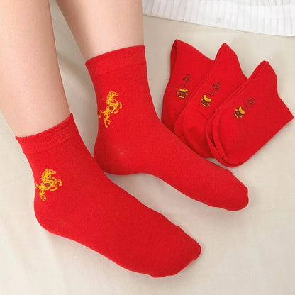 New Year of the Horse Chinese Style  2026 Zodiac Year Red Lucky  Cotton Socks  for Couple Christmas @ghoddosh.com