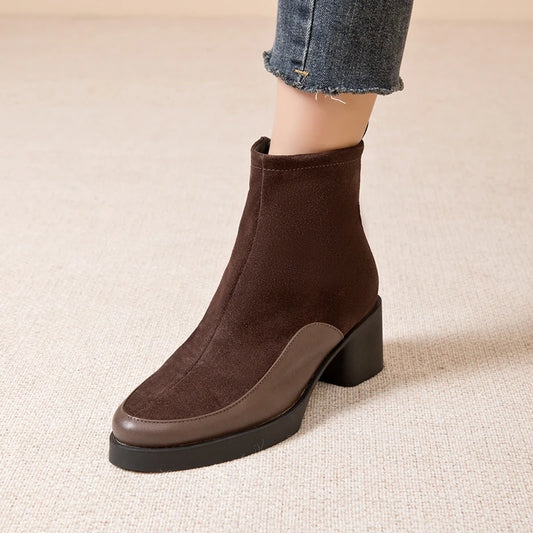 Women Ankle Boots -  Genuine Leather  Square Heels Women Booties - ghoddosh.com