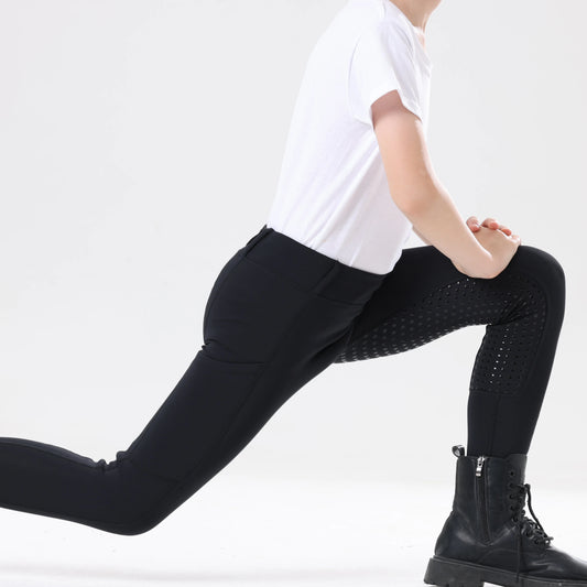  Kids’ Spring & Autumn Full-Silicone Riding Breeches – Brushed, Elastic & Soft