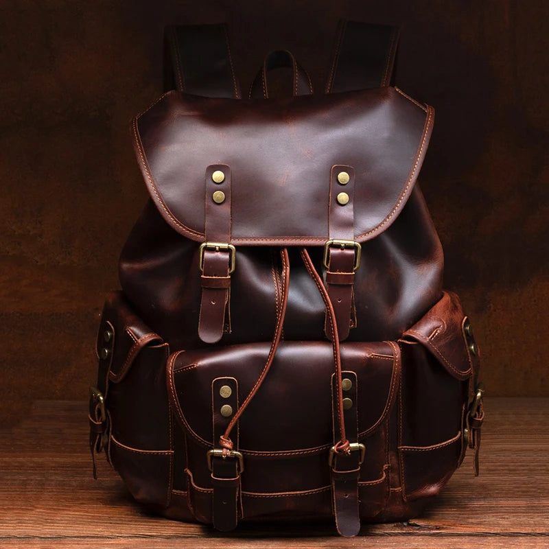 Vintage Horse Genuine Leather Backpack for Men, Large Capacity Travel Daypack, Fits 15-inch Laptop @ ghoddosh.com