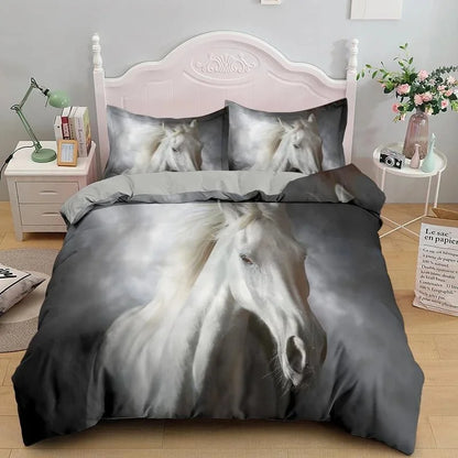 2/3pcs  Horse Bedding Set /   Duvet Cover Set with Pillowcase Horsey Cover @ ghoddosh.com