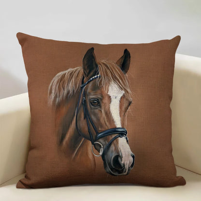  Horse Customized Cushion Cover  45x45cm Linen Pillow Case - Ghoddosh