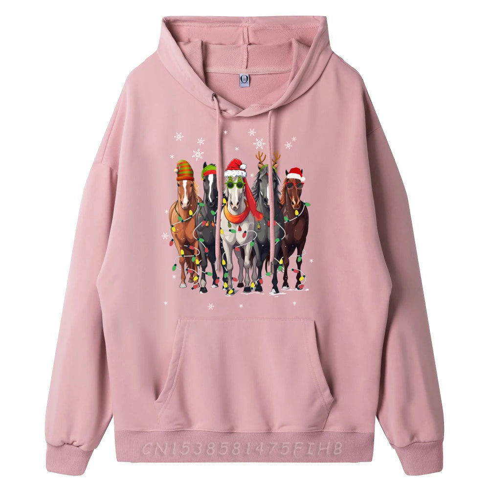 Horses Merry Christmas Printed Graphics  Hoodies For Him @ ghoddosh.com