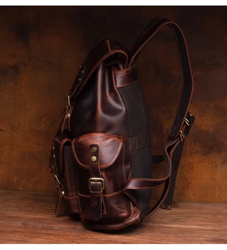 Vintage Horse Genuine Leather Backpack for Men, Large Capacity Travel Daypack, Fits 15-inch Laptop @ ghoddosh.com