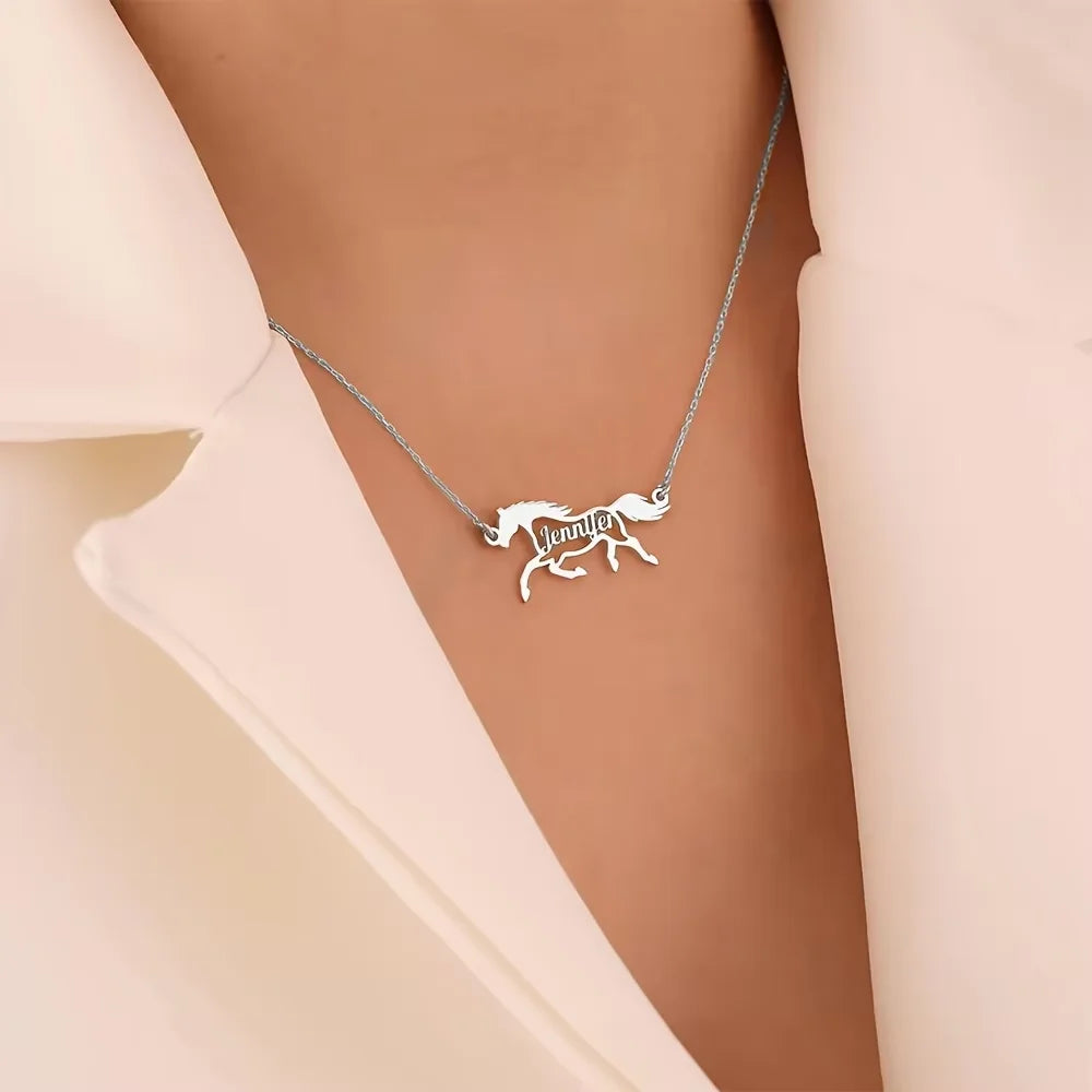 Custom Personalized Horse Name Necklace –  Stainless Steel Equestrian Pendant @ ghoddosh.com