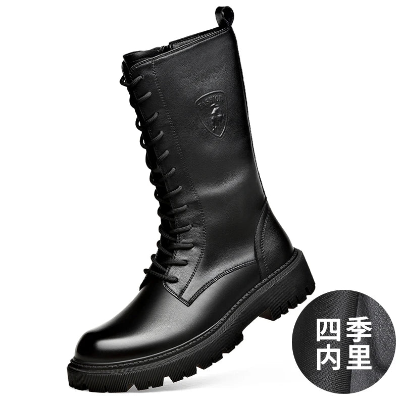 Men's Riding Winter Boots , Genuine Leather Lace Up Extra Long Mongolian High  Knight Ankle Boots@ghoddosh.com