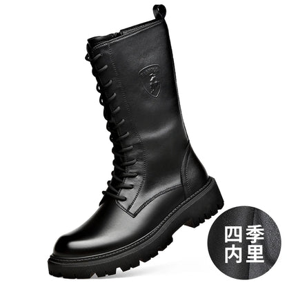 Men's Riding Winter Boots , Genuine Leather Lace Up Extra Long Mongolian High  Knight Ankle Boots@ghoddosh.com