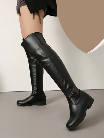Ladies Thigh high Round Toe Boots , Thick Heels Knee High Bota @ ghoddosh.com