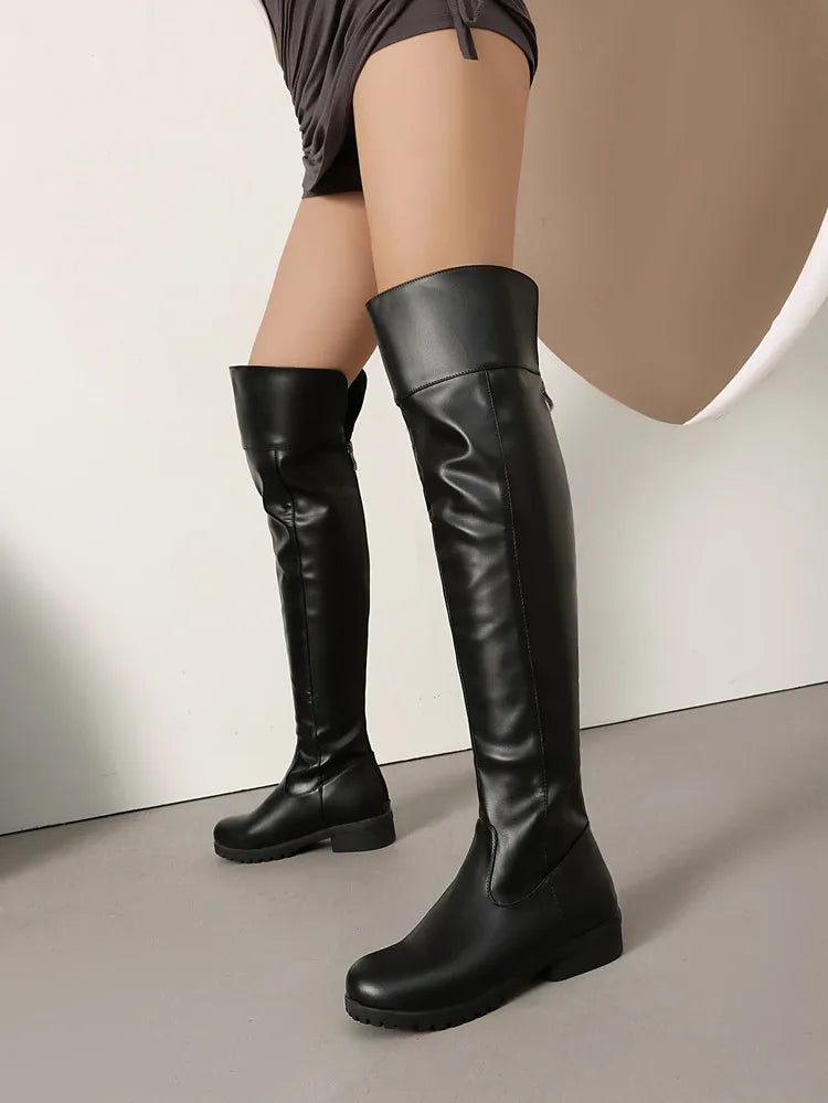 Ladies Thigh high Round Toe Boots , Thick Heels Knee High Bota @ ghoddosh.com