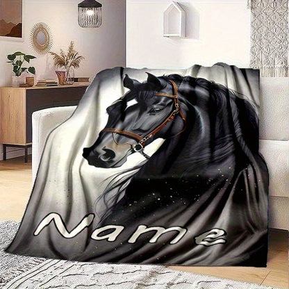 Personalized Custom Name Black Horse Flannel Blanket / Soft Flannel - ghoddosh.com